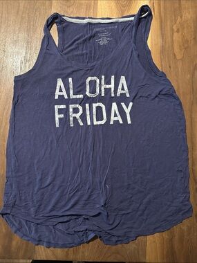 Grayson Threads Navy Tank with White ALOHA FRIDAY Print